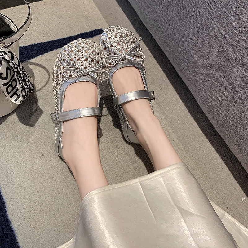 夏季镂空时尚休闲浅口玛丽珍鞋女2025新款透气凉鞋小皮鞋单鞋平底