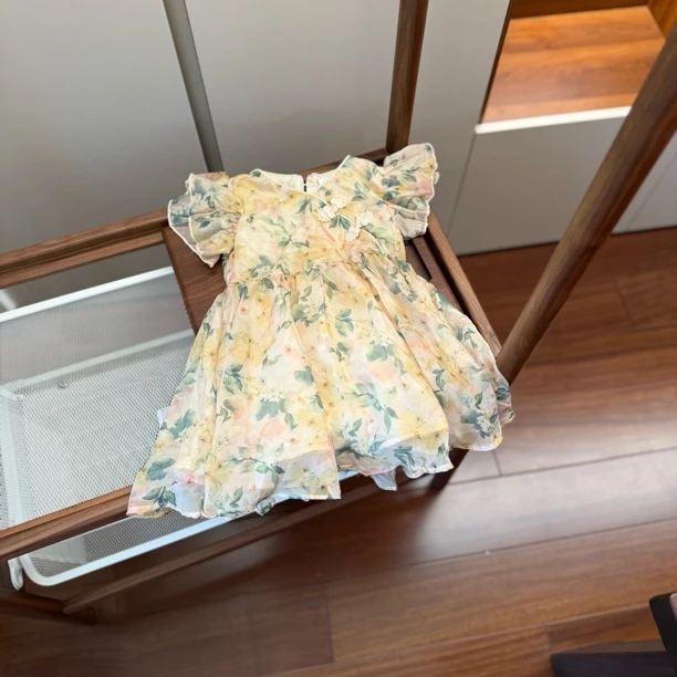 【编号D720】qx2257-04-儿童雪纺碎花裙黄色-MGF