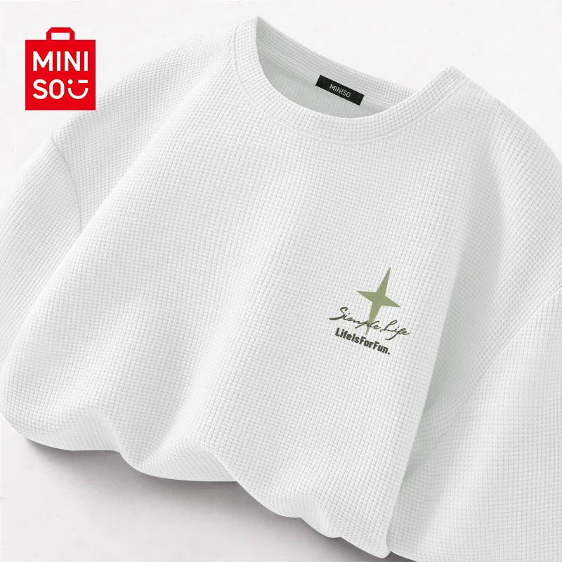 MINISO名创优品华夫格短袖男t恤夏季宽松圆领设计感休闲半袖上衣