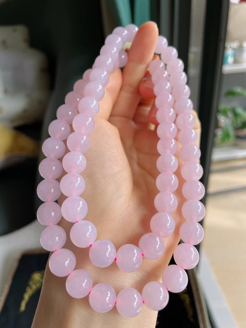 天然翡翠A货冰种紫罗兰粉紫大颗圆珠项链珠链卡9.8mm62颗-2283玉