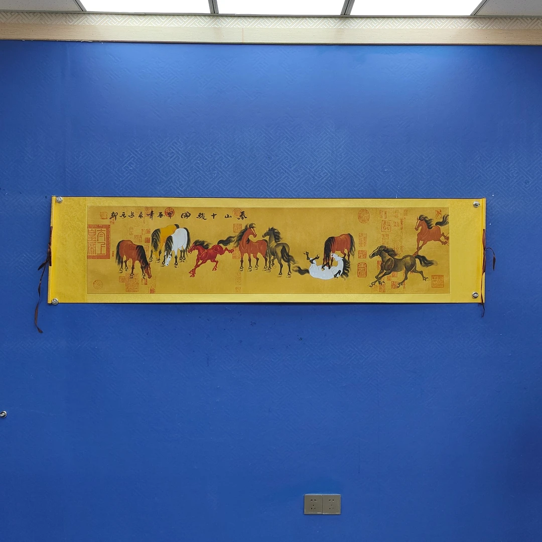 王志武 《春山十骏》六尺对开 蜡染 210*50cm-古墨堂