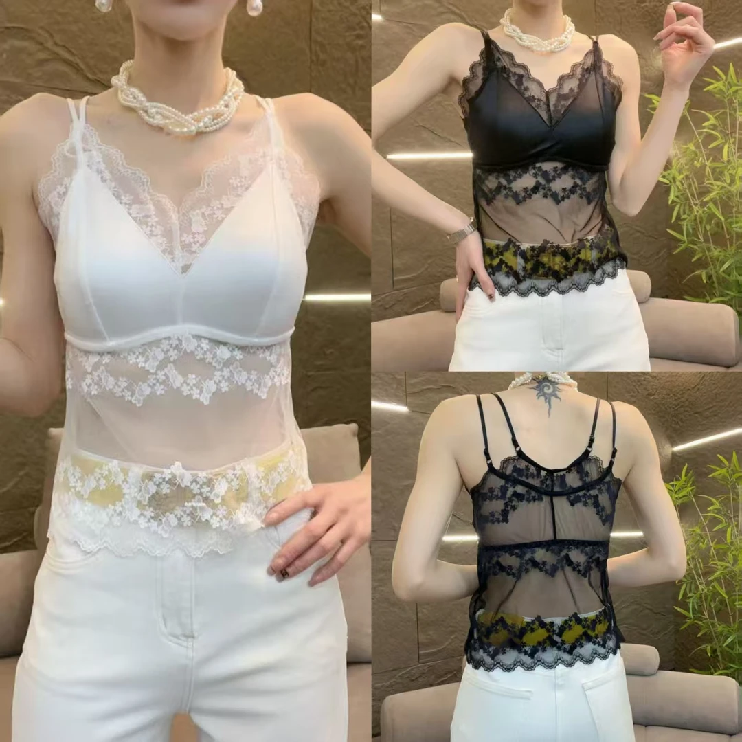 款号(有胸垫）蕾丝半透时尚百搭性感短款网红修身防走光 美背