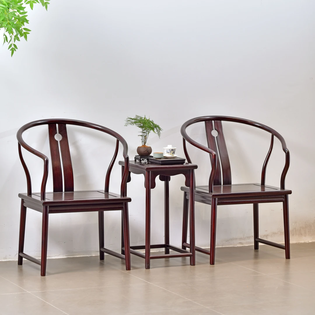 圈椅三件套家具新中式主人椅太师椅实木围椅休闲椅全原木赞比亚檀