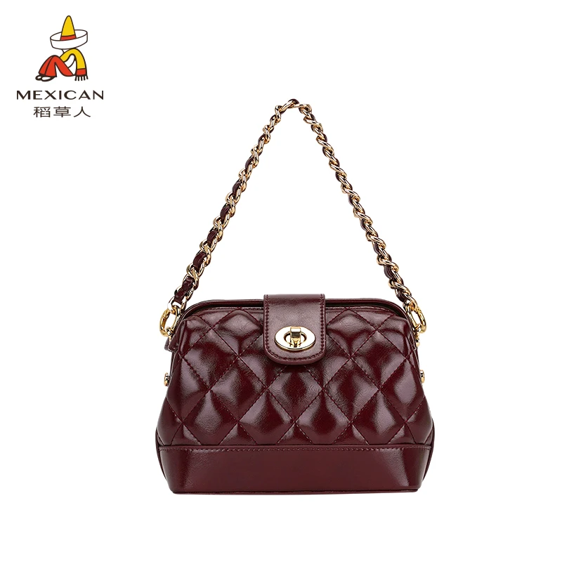 稻草人25秋冬高级感菱格小香风贝壳包时尚百搭单肩斜挎