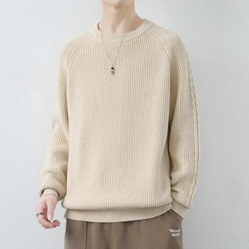 男士毛衣纯色秋冬季新款加厚简约纯棉男生针织线衣宽松潮牌羊毛衫