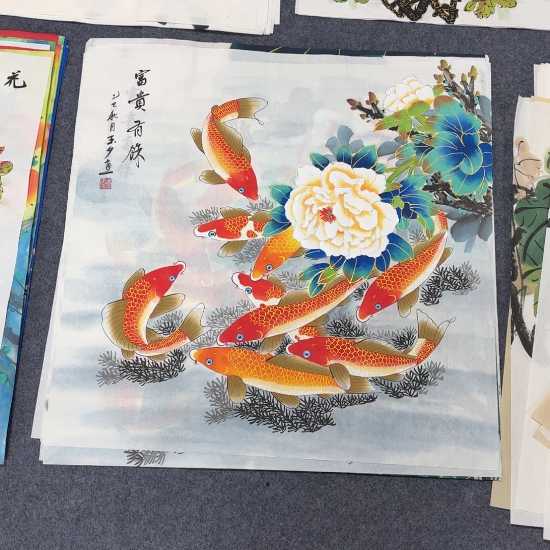 国画68×68金线鱼手绘画画画