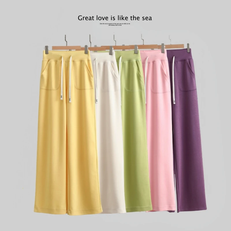 【班伊奴】夏季空气棉高腰阔腿裤女透气高弹休闲百搭大码宽松直筒裤