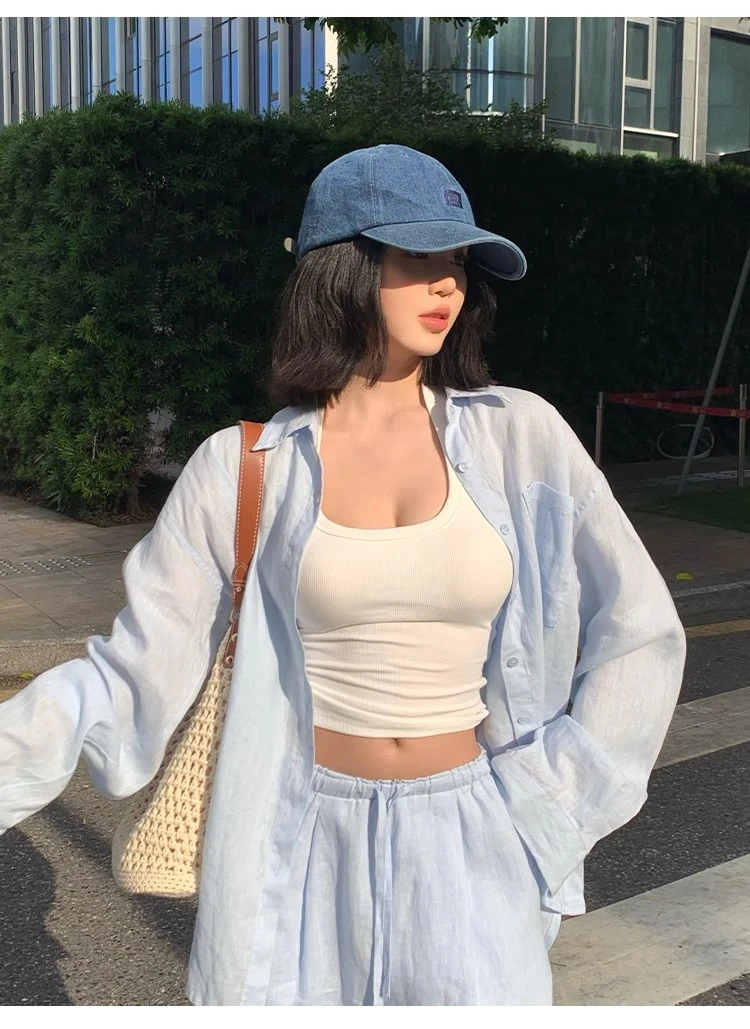 不冷BULENG 亚麻 衬衫女防晒慵懒松弛感宽松长袖衬衣