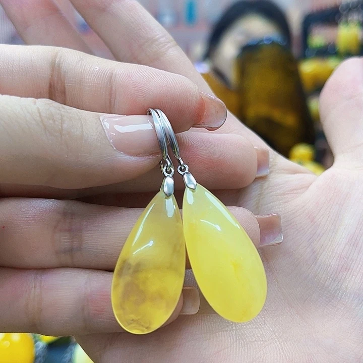 琥珀银S925镶嵌颈饰耳环