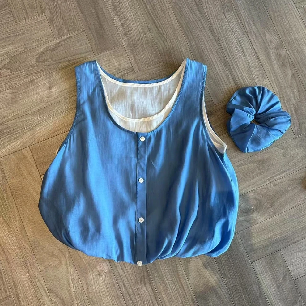 wyd小樱桃 韩系花苞假两件天丝小衫(配发圈)