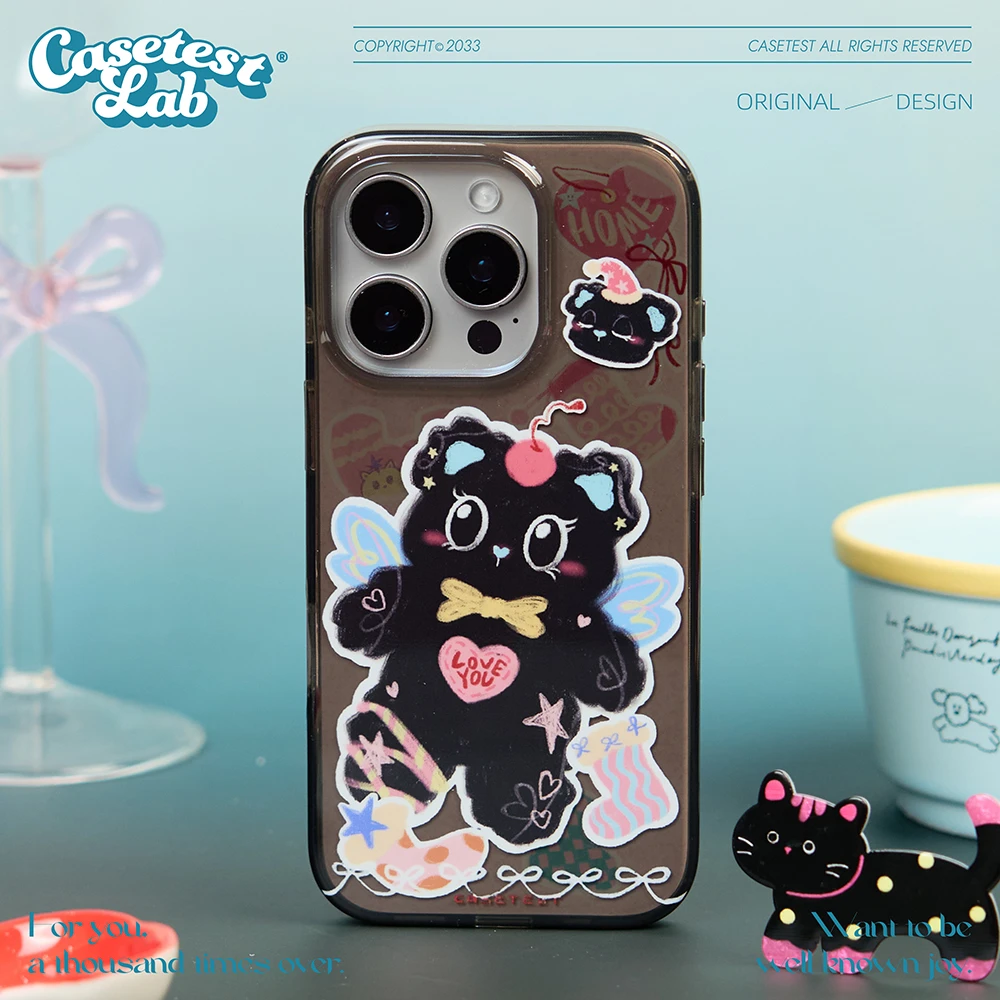 壳试验透黑棉袜小熊双层透黑适用苹果16 15 14promax手机壳可爱16