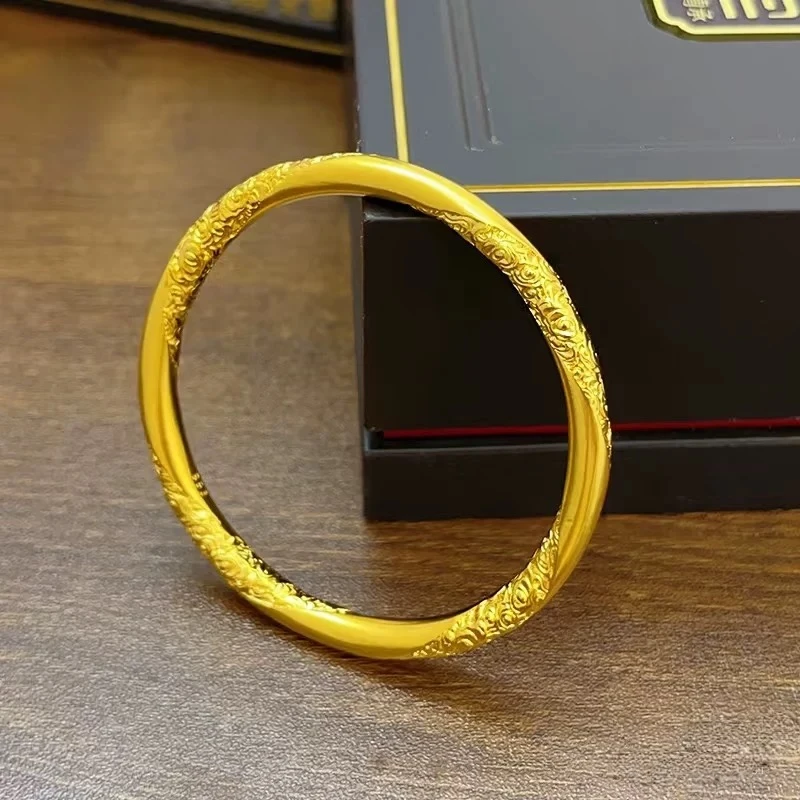 铜合金手镯 哪吒乾坤圈同款素圈祥云纹手镯铜合金大金镯子(赠礼盒