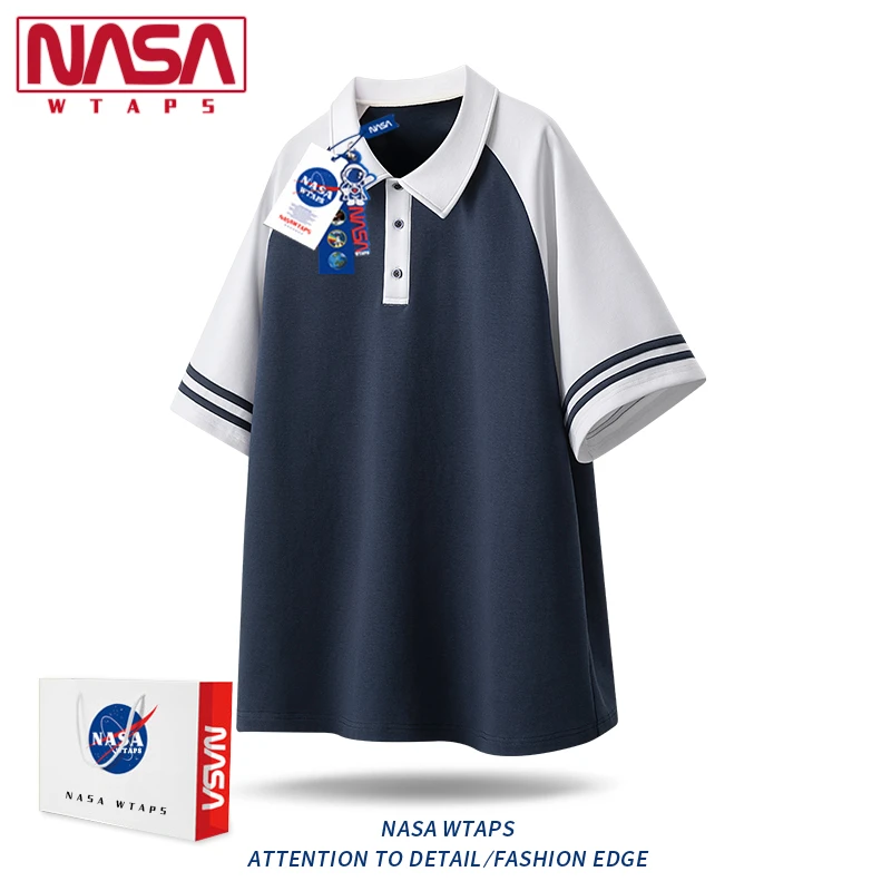 NASA WTAPS美式潮流短袖polo衫男夏季宽松翻领撞色半袖ins短袖T恤