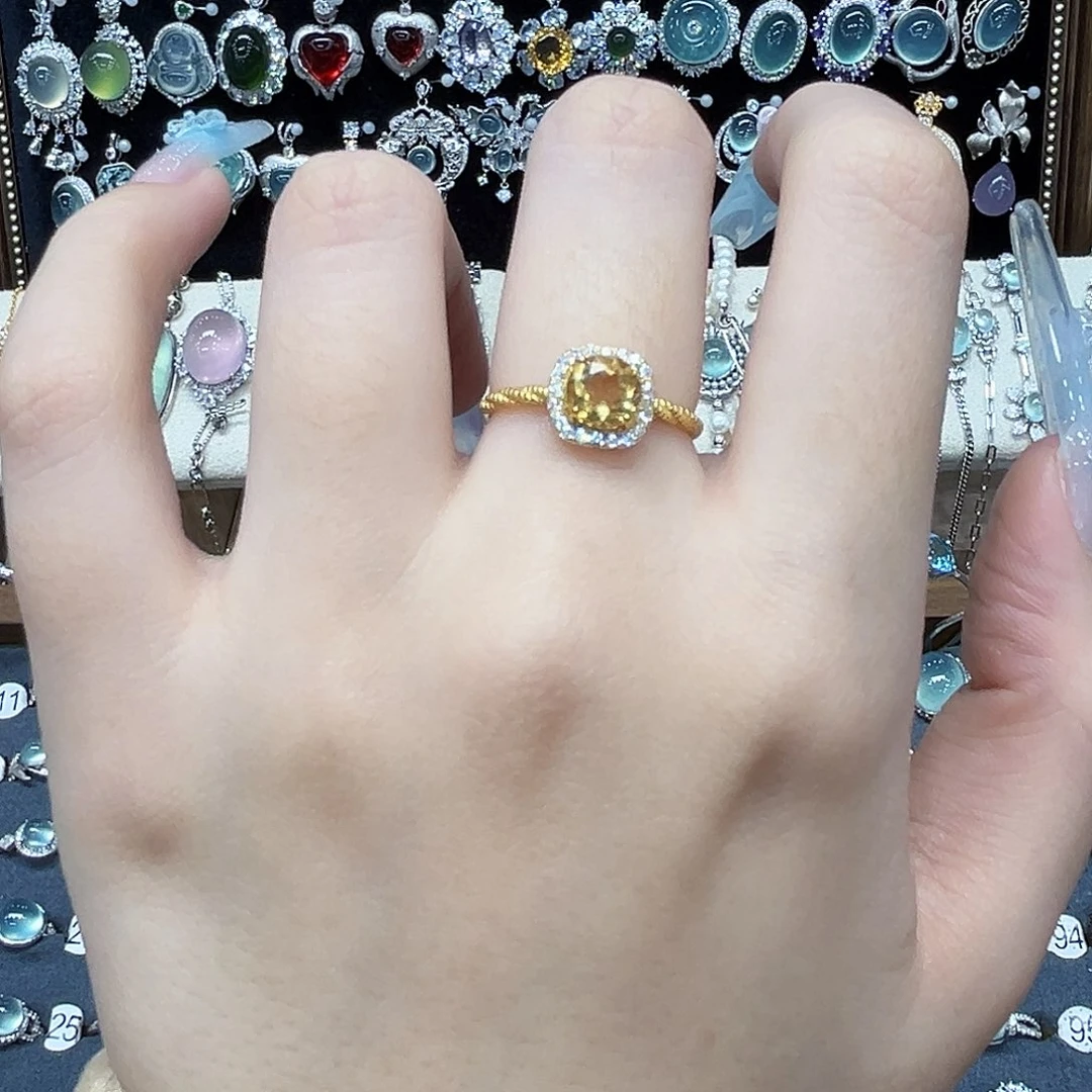 戒指黄晶银S925镶嵌