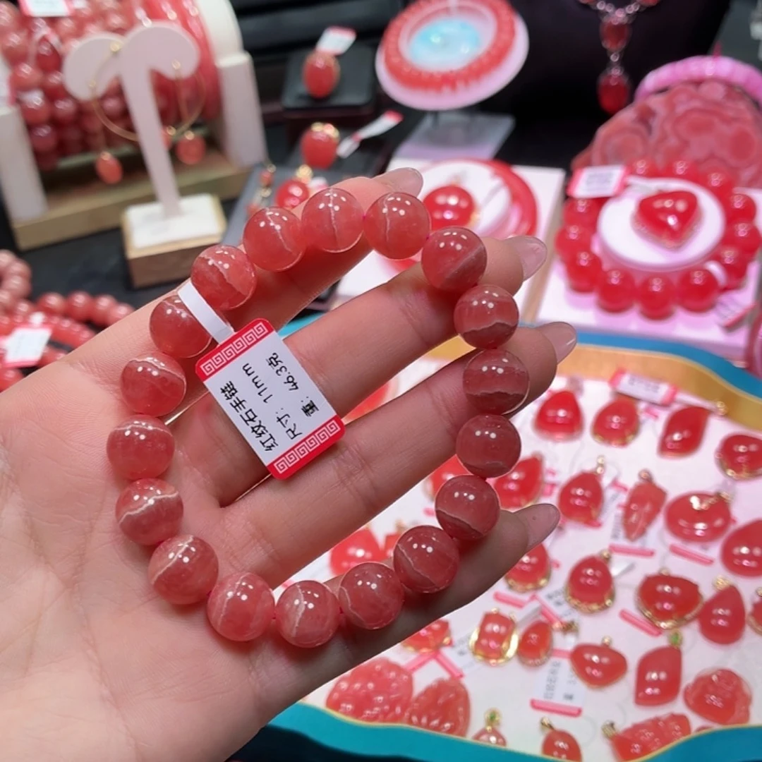 菱锰矿（红纹石）未镶嵌手串一线天11mm