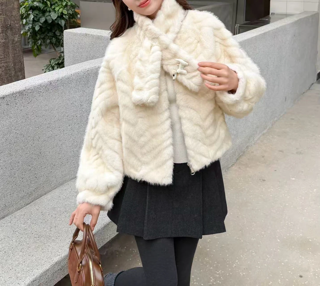 【25523】丰#时尚百搭毛毛外套+围巾