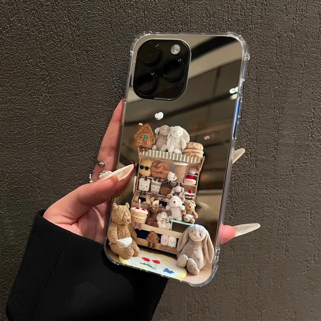 治愈一堆动物公仔适用iPhone16苹果17promax手机壳14镜面15可爱13