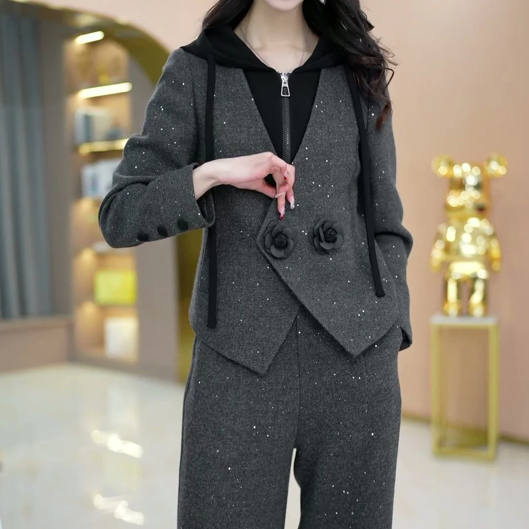 【外套+裤子】优雅新款气质时尚大气减龄收腰显瘦假两件修身套裤