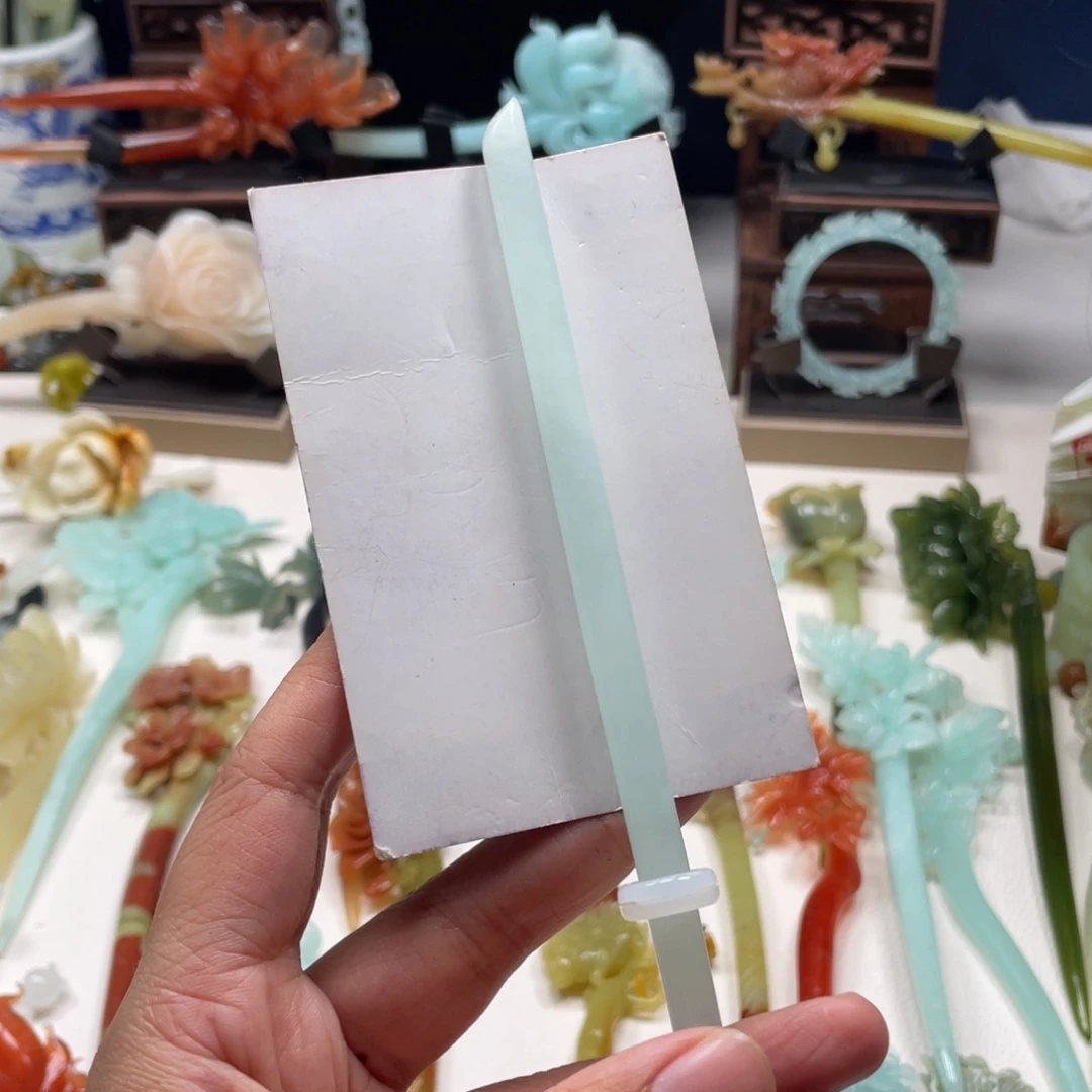 【闪购商品】蛇纹石玉发饰未镶嵌花***r