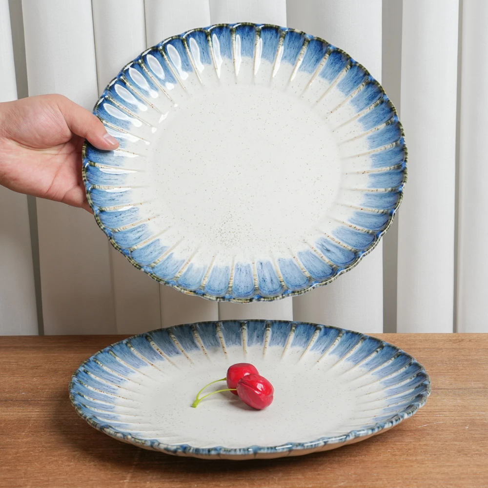 【瑕疵】大盘釉下彩陶瓷盘子家用窑变蓝天目菊高颜值家用餐盘K6D