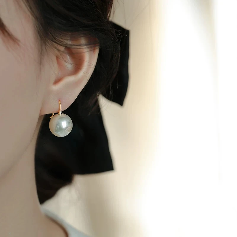 足银耳饰 12MM 足银高跟鞋珠珠耳环女纯银法式高级感轻奢耳钩耳饰