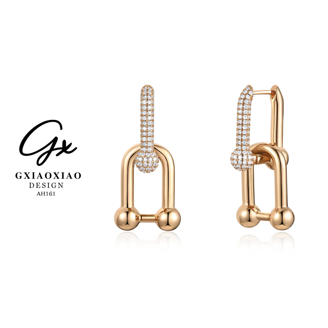 铜合金合成锆石耳饰 GXX 法式气质高级感U形耳环 AH161 B12H35
