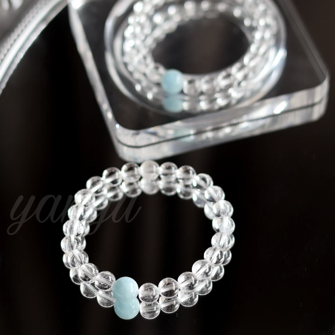 露思同款天然白水晶海蓝宝手串手链原创小众diy设计（多样性发一）
