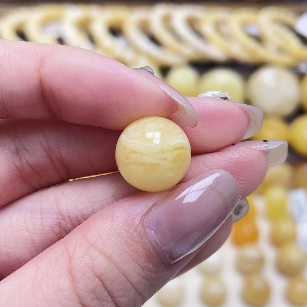 琥珀未镶嵌裸石13.6mm虎皮圆珠瑕