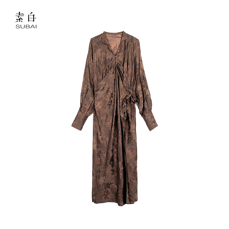 素白提花褶皱设计连衣裙802660