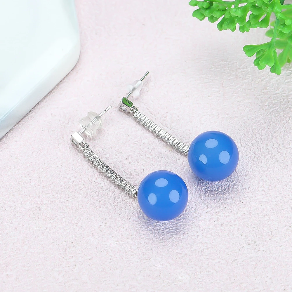 079小别克珠宝【玛瑙蓝色圆耳坠】