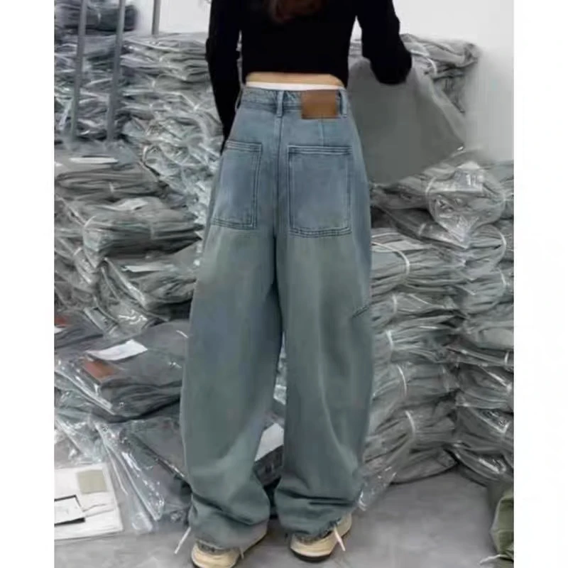 2025秋季新款高腰宽松直筒牛仔裤女梨形身材显瘦百搭阔腿拖地裤子
