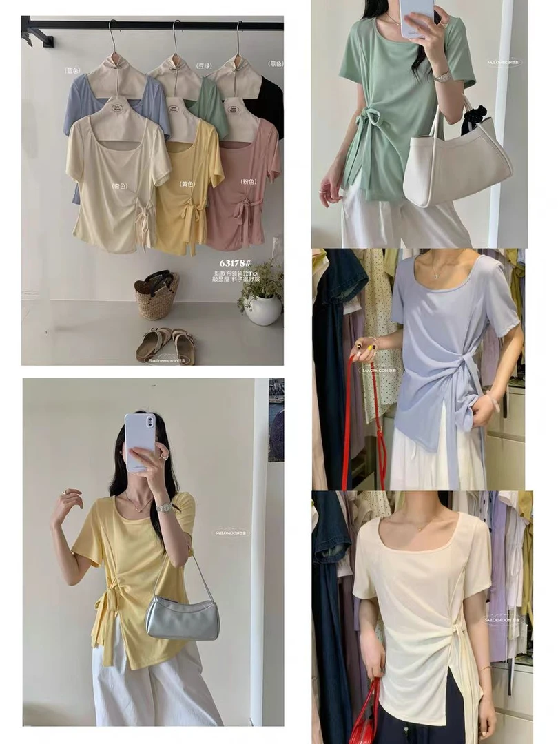 3759收腰绑带短袖