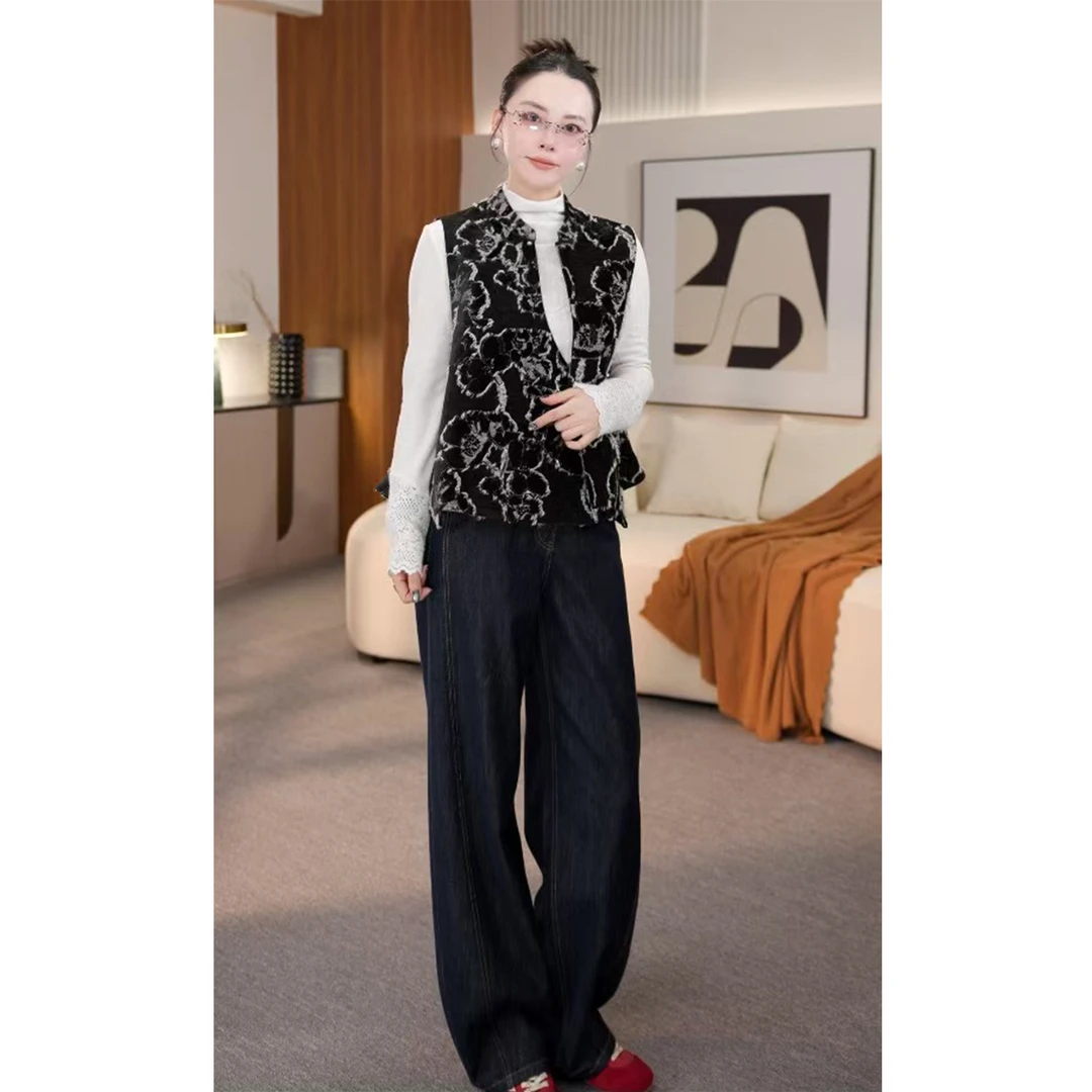 辰曦同款【黑白肌理】早秋款新中式人丝漳绒刺绣工艺马甲