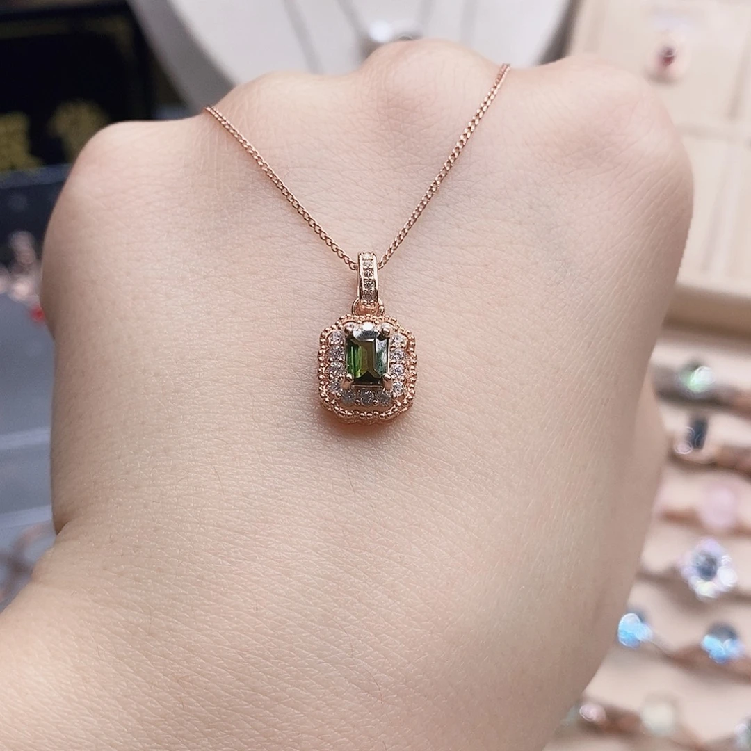 碧玺颈饰银S925镶嵌吊坠