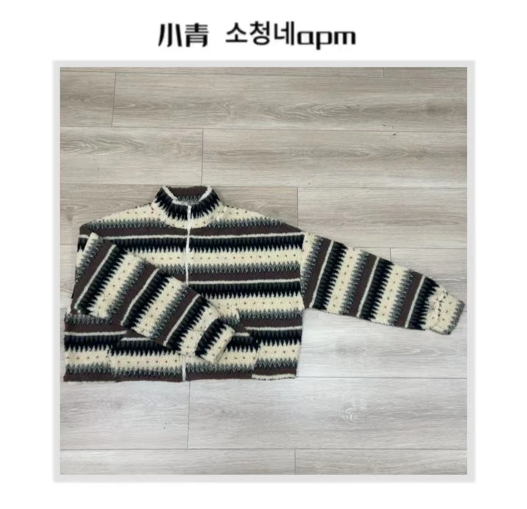 韩国东大门 COMBO/加厚保暖条纹颗粒绒外套