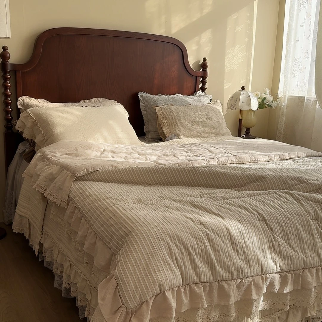 棉麻花边一体被2米