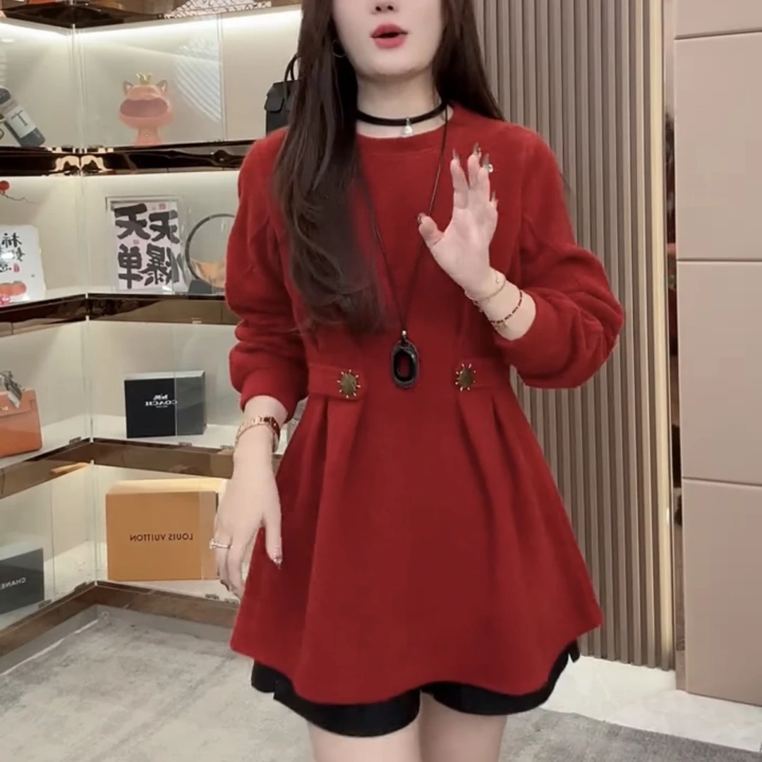 秋冬时尚收腰显瘦洋气百搭宽松大码连衣裙女