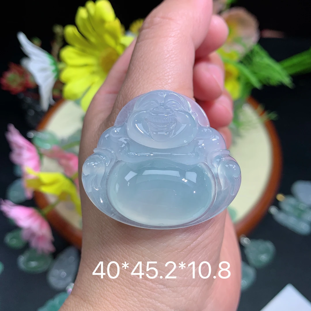 缅甸翡翠A货冰种晴水佛公品挂件水润百搭精冰冰透精妈妈雕刻宝宝