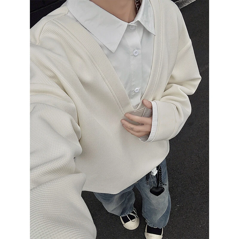 美式潮牌假两件长袖polo衫翻领卫衣男款春季宽松潮牌休闲百搭外套