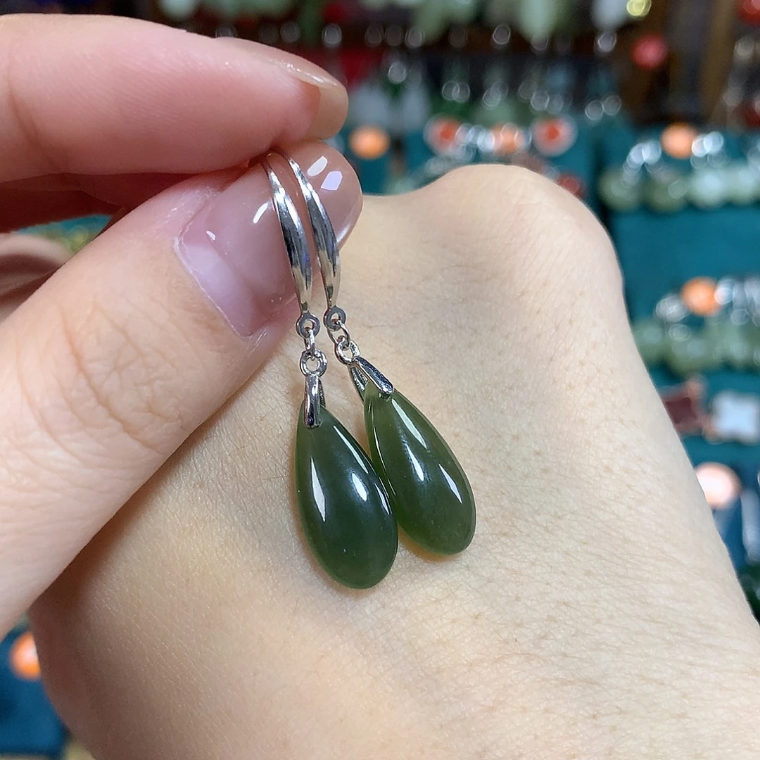 和田玉银S925镶嵌耳饰卡17.5左右