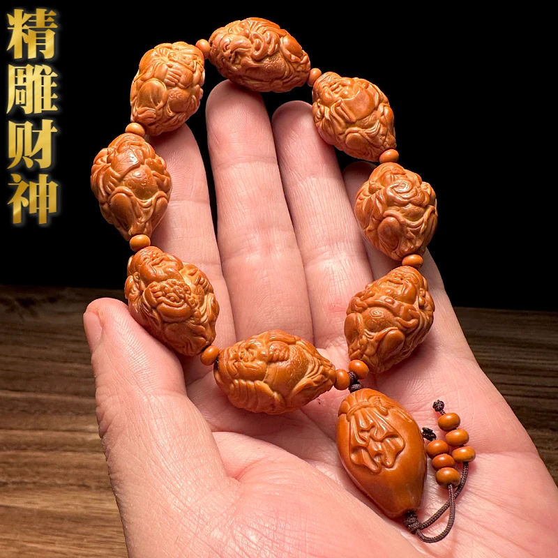 【精品核】八大财神男士橄榄核手串高端雕刻八方来财核桃文玩手持串