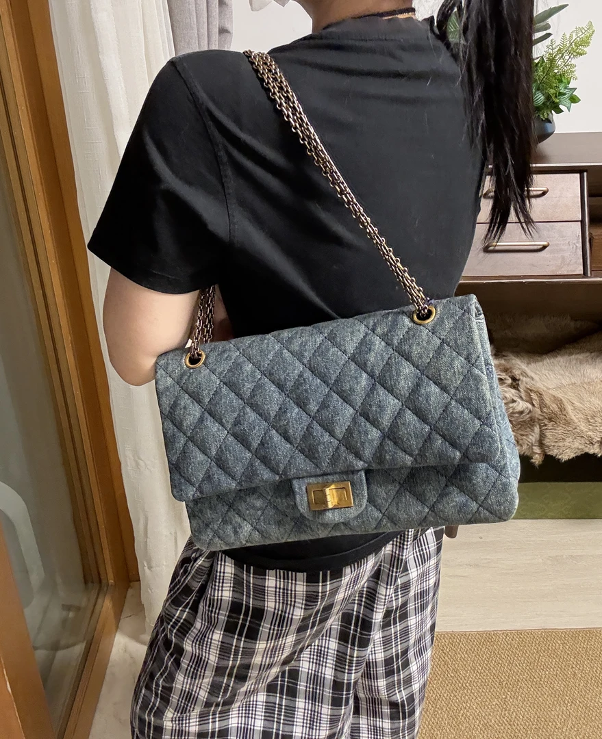 95新 Chanel/香奈儿 牙牙 水洗牛仔双盖2.55 30cm腋下包