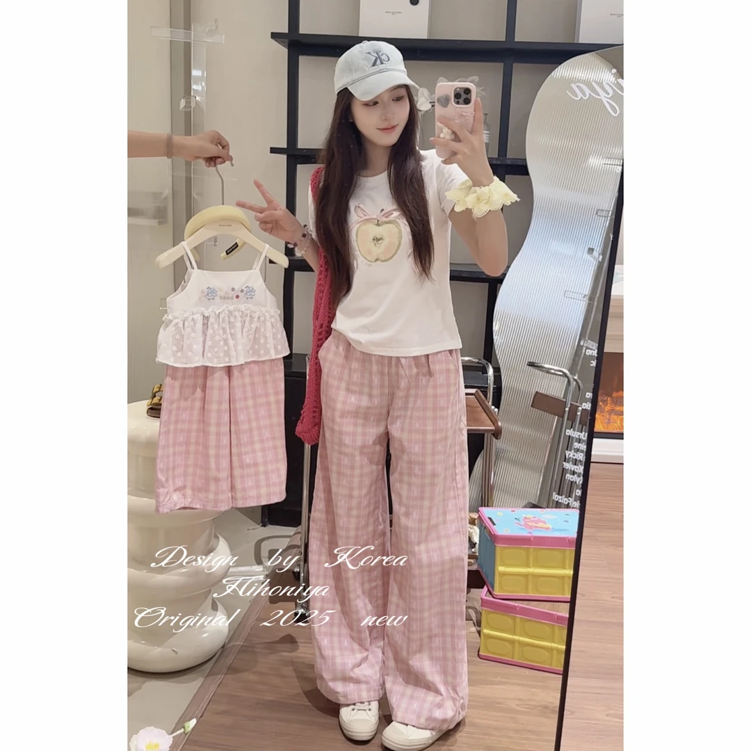 【小基米】三Hihoniya~2025夏季亲子款吊带蕾丝洋气甜美韩版套装