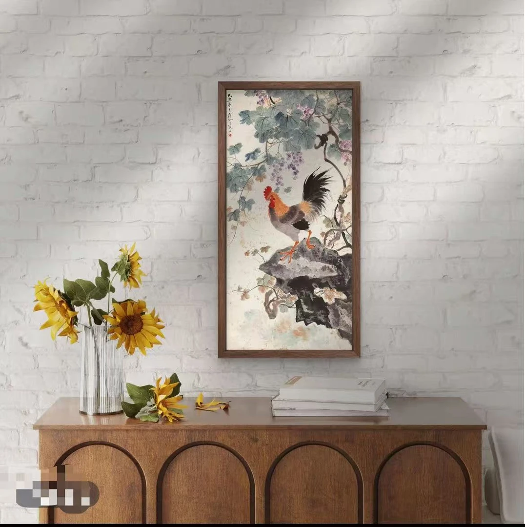 金鸡报晓公鸡图新中式装饰画可用于玄关餐厅墙壁挂画