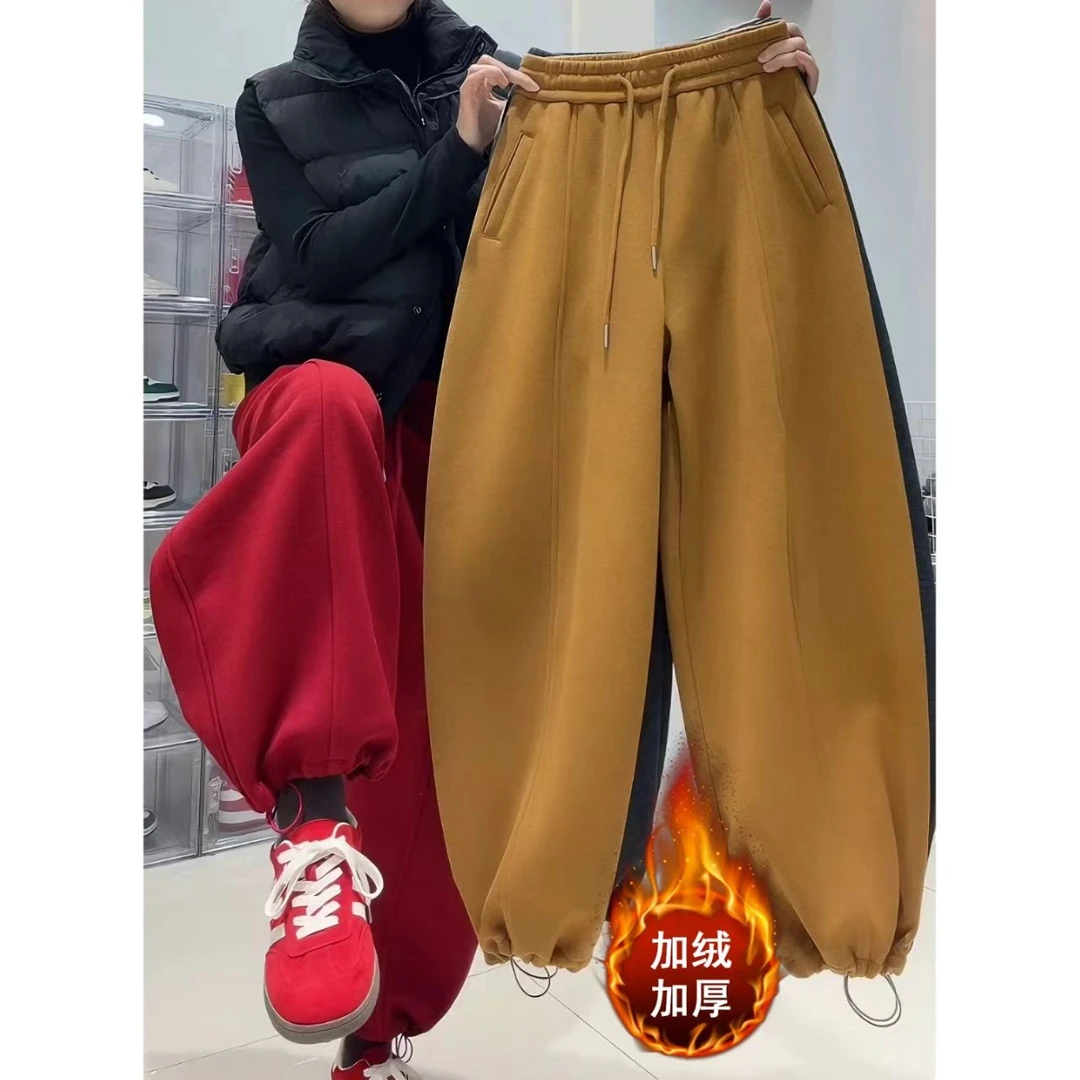Aimeerosa/艾洛莎今年流行两穿抽绳休闲加绒显瘦束脚阔腿冬季卫裤
