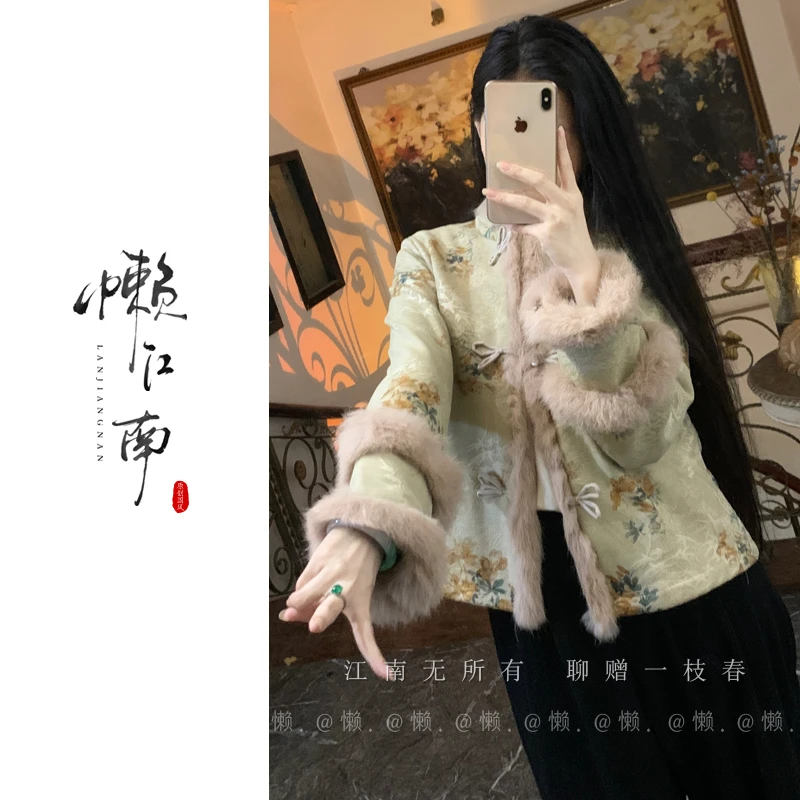 懒·江南「千秋雪」真兔毛+棉麻双层加绒~国风重磅手工开襟提花外套