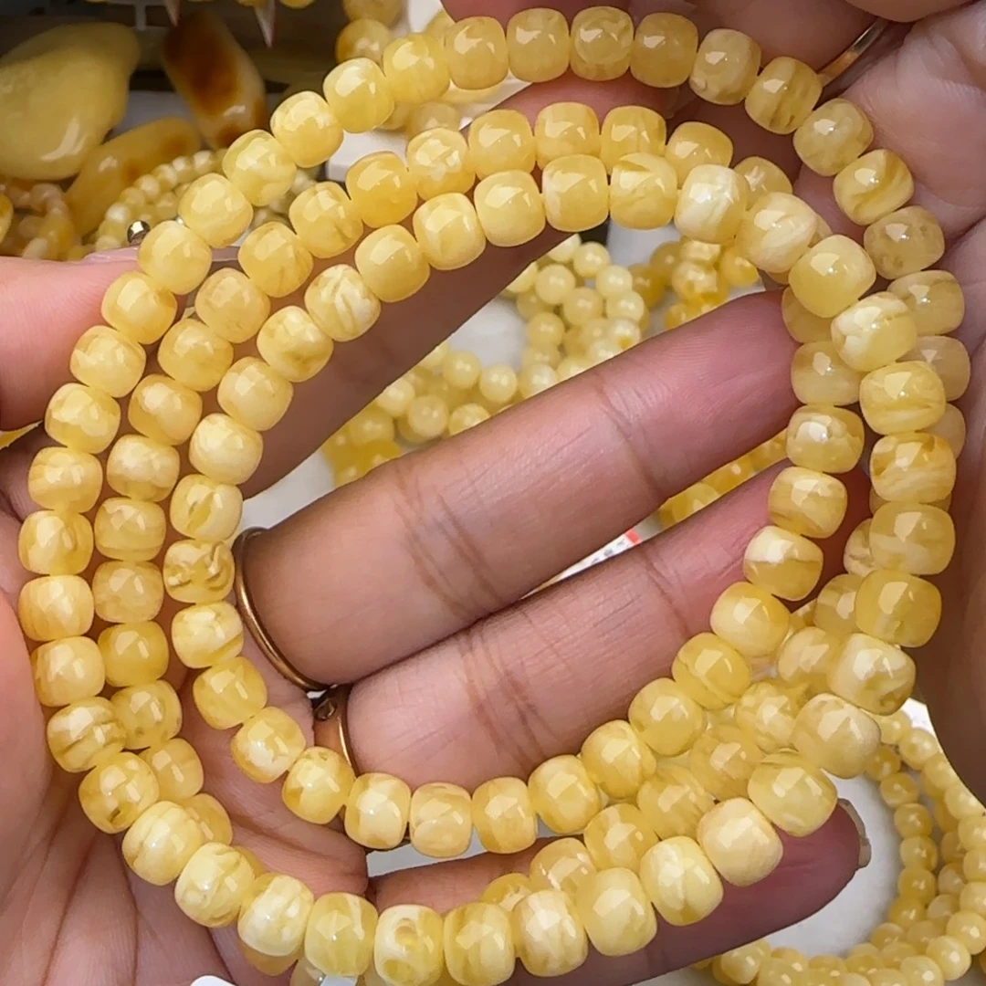 蜜蜡未镶嵌手链虎皮妖花老型多圈