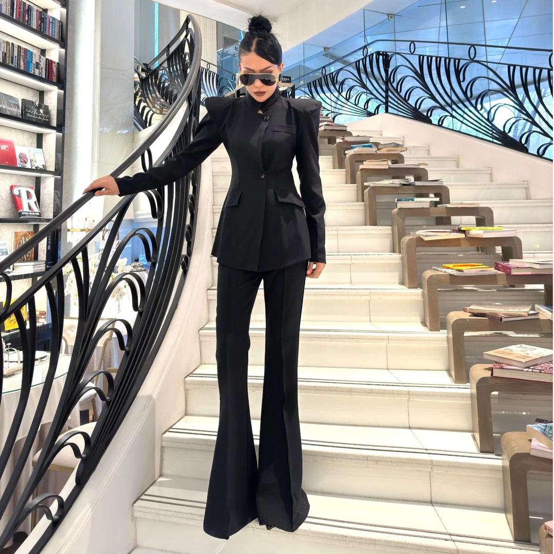 【MEYFIRA品牌高级设计款】38号春秋显瘦气质长袖高腰时尚黑色修身