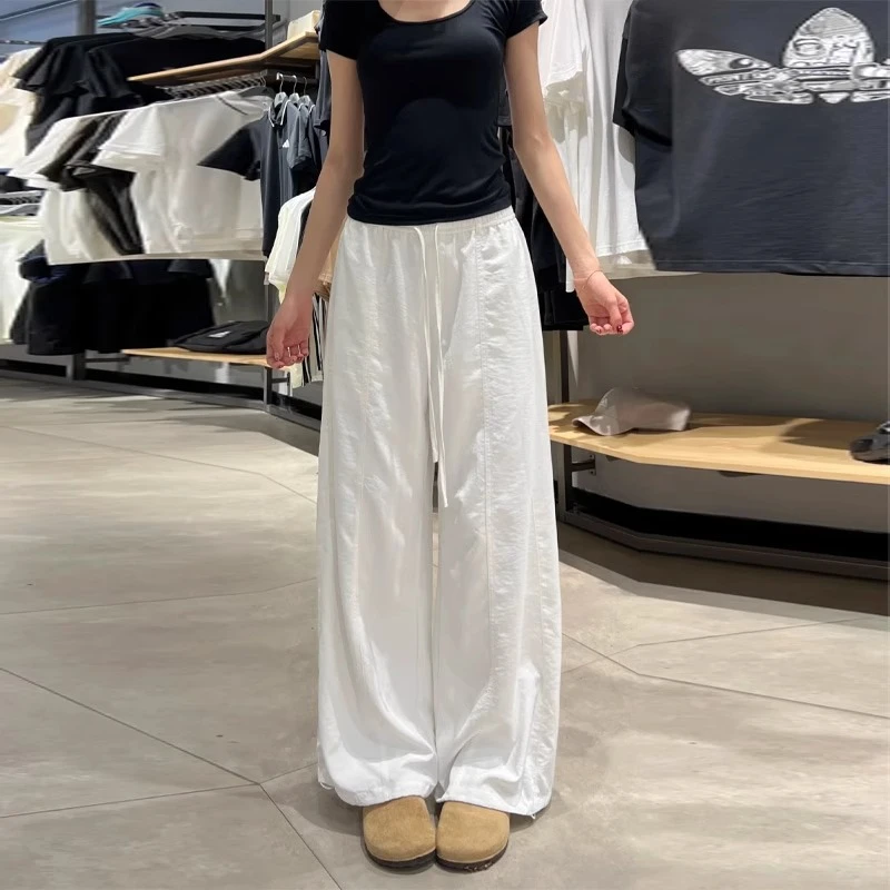 白色速干工装裤女夏季2025新款宽松显瘦防晒冰丝裤休闲运动阔腿裤