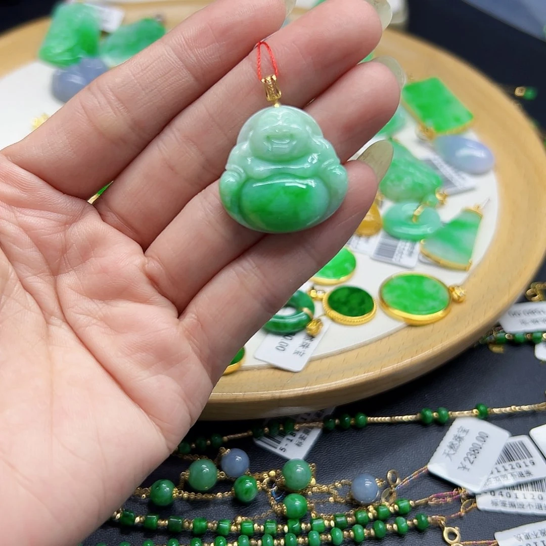 翡翠颈饰18K金镶嵌天然缅料A货一件